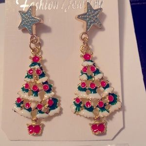 Christmas tree dangle earrings